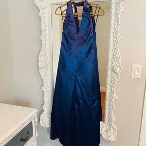 Vintage Jessica McClintock Gunne Sax Blue Rhinestone Halter Dress Gown